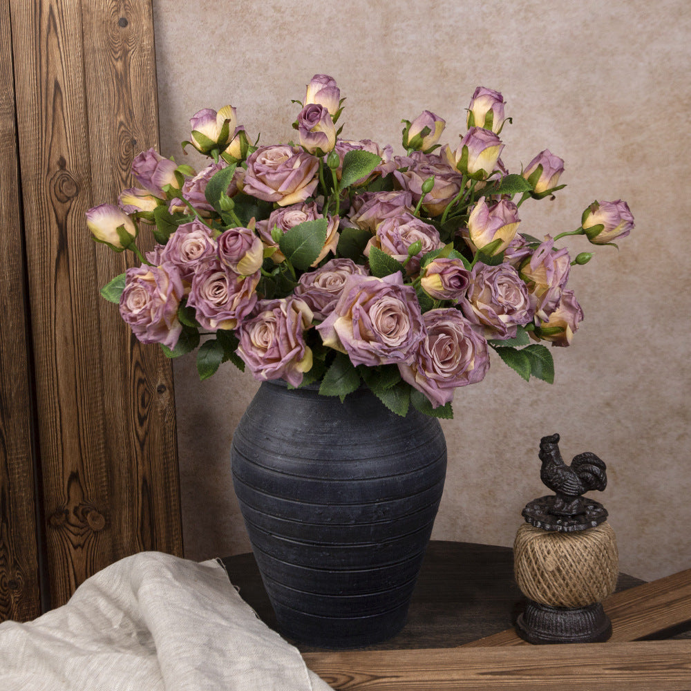 Artificial Flowers Vintage Roses in Purple - 22"