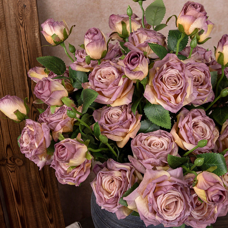 Artificial Flowers Vintage Roses in Purple - 22"