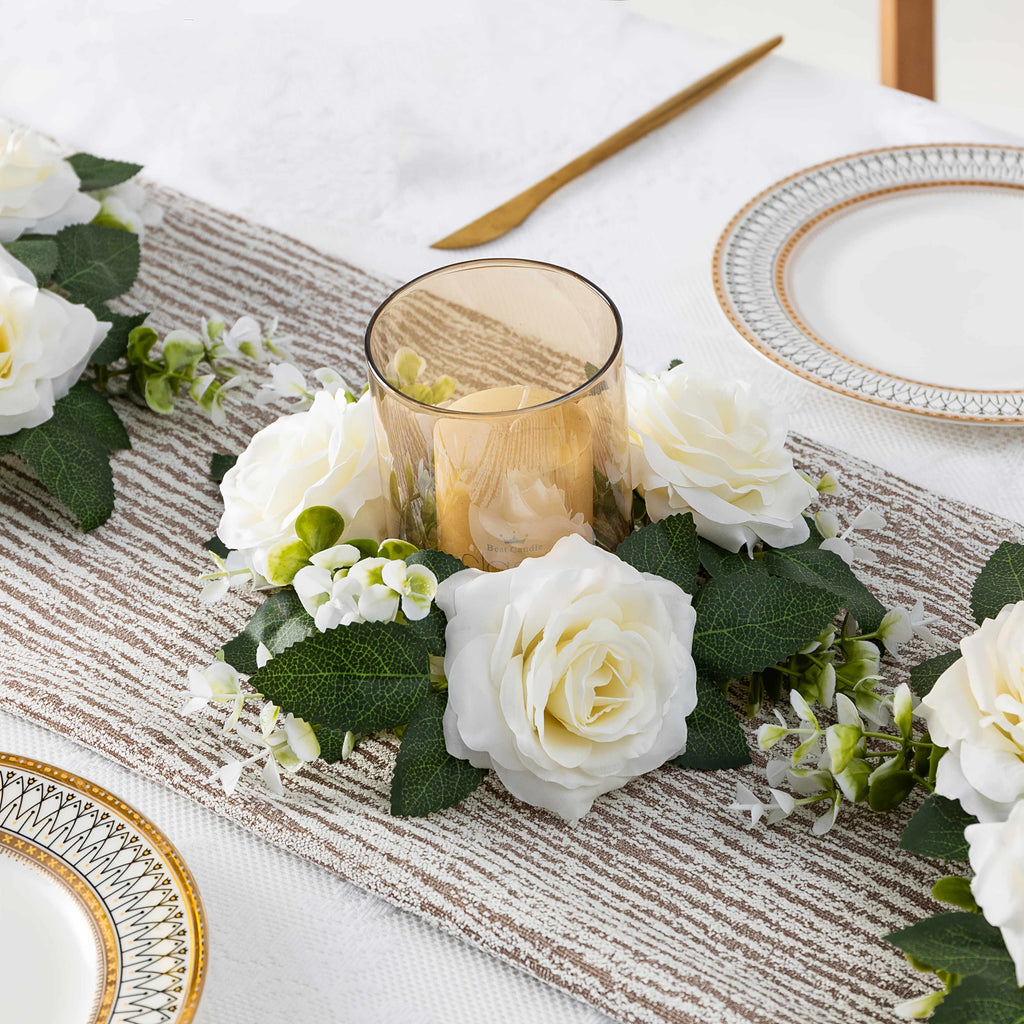 Artificial Flower Wreath Candle Holder Decoration