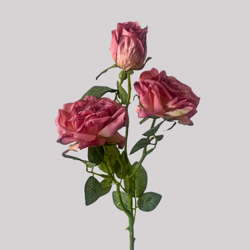 Vintage dusty pink single stem rose artificial flowers with green leaves for wedding & home floral decor