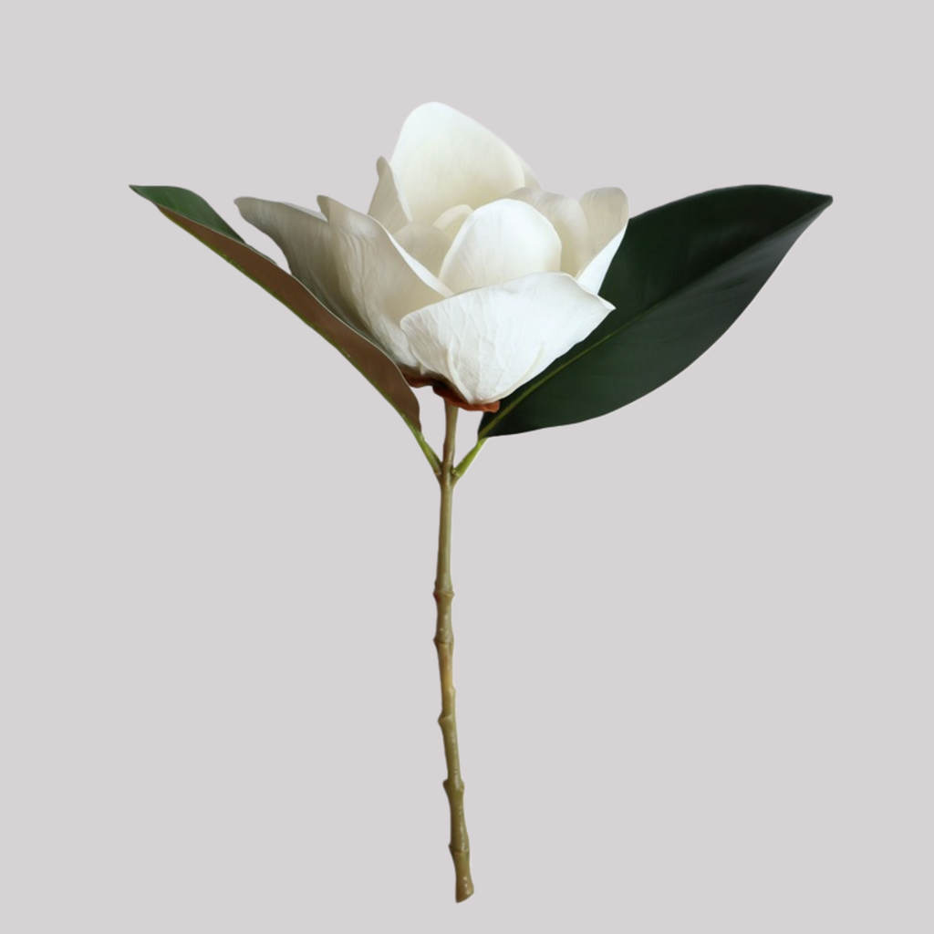 Faux Magnolia Flower in White Bouquet - 15.75"