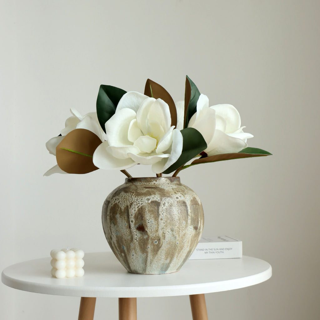 Faux Magnolia Flower in White Bouquet - 15.75"