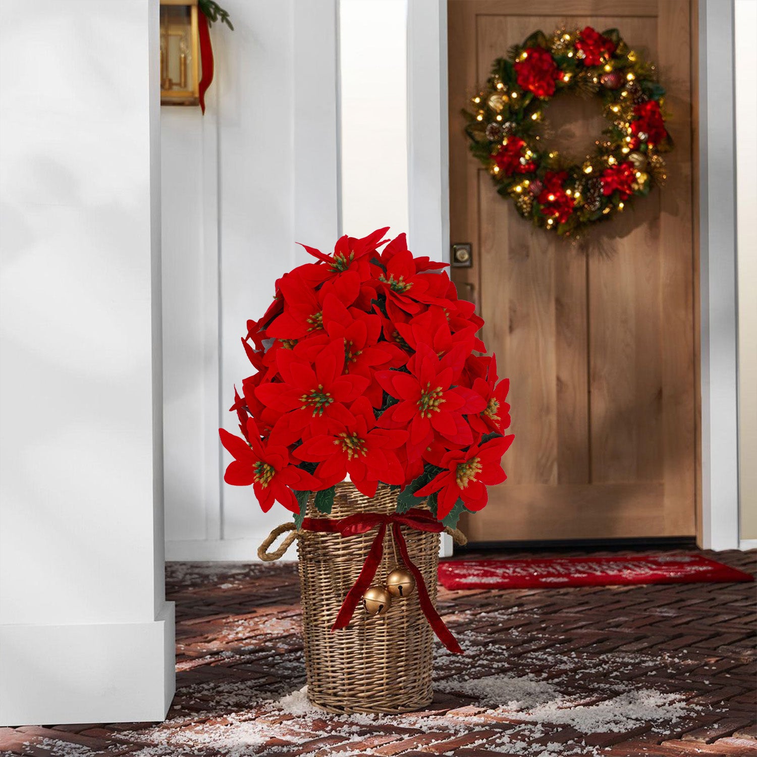 20 inch ground spike mini poinsettia christmas tree fits wicker baskets and front porch soil planting
