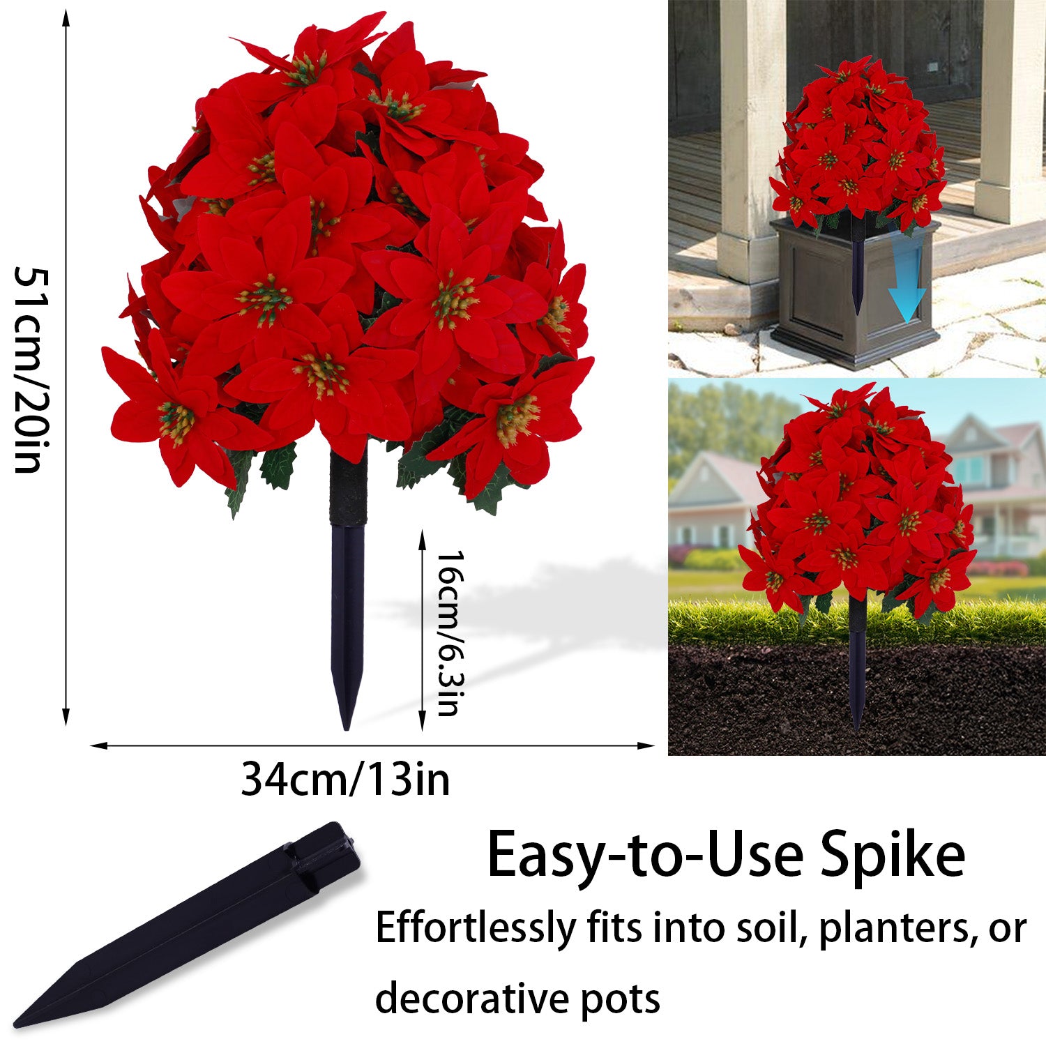 20 inch versatile best artificial tree with red poinsettia, spike design for indoor pots & outdoor yard