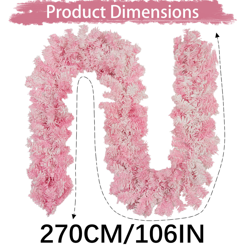 270cm long flocked pink pine christmas garlands product dimension chart for indoor festive home decoration
