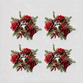 4 pack artificial burgundy rose candle rings with red berries and cypress greenery, product flat shot on light grey background