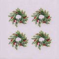 4 pack artificial cypress red berry candle rings, flat lay product display on light grey background for Christmas table decor