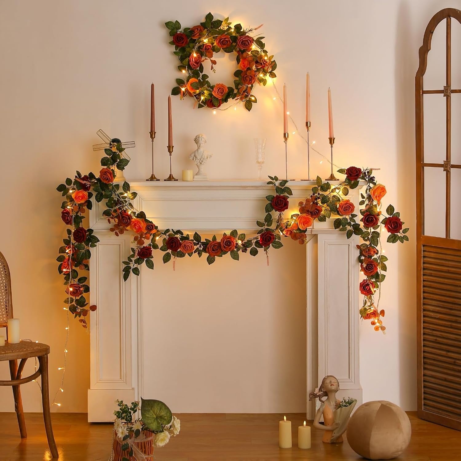 Artificial Flower Garland Fall Orange Rose Vine - 71''
