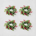 4 pack artificial eucalyptus red berry candle rings, product collage on light grey plain background
