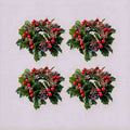 Set of 4 artificial Christmas holly candle rings with bright red berries and frosted pinecones, mini wreaths for holiday table decor
