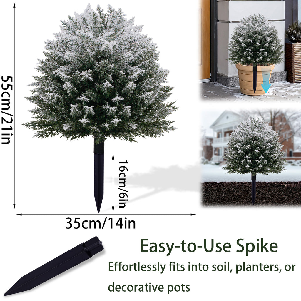 Mini flocked christmas tree equipped with ground spike for planters, yard soil and front door decor