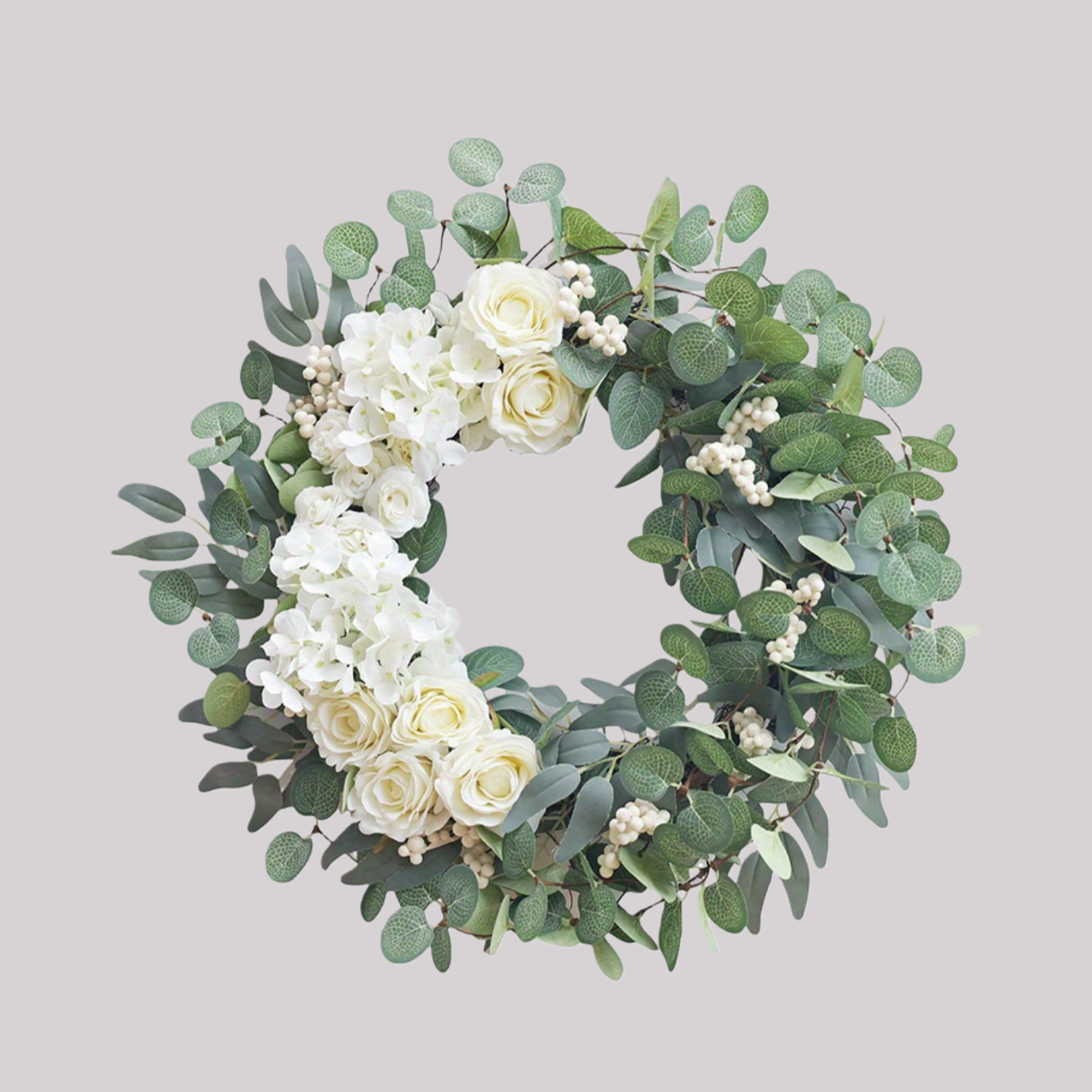 Fake White Rose Wreath Spring Summer - 24"