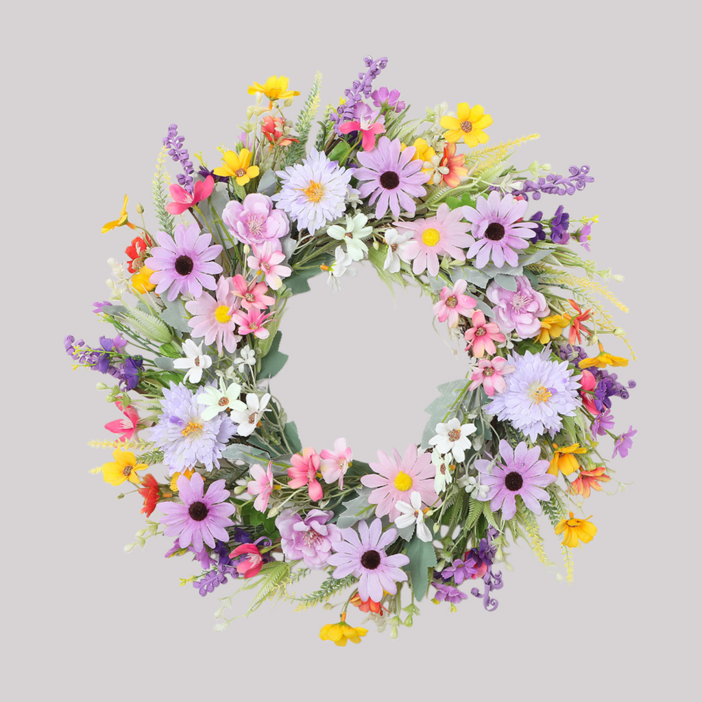 Daisy Artificial Flower Wreath for Spring/Summer - 18"