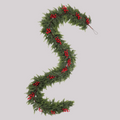 9 foot S-shaped red berry Norfolk Pine Garland isolated on plain background bendable artificial Christmas greenery