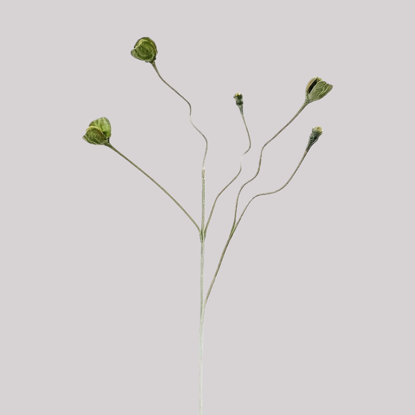 Soft flocked fuzzy green poppy bud stems, rustic farmhouse artificial flower for vase shelf home decor