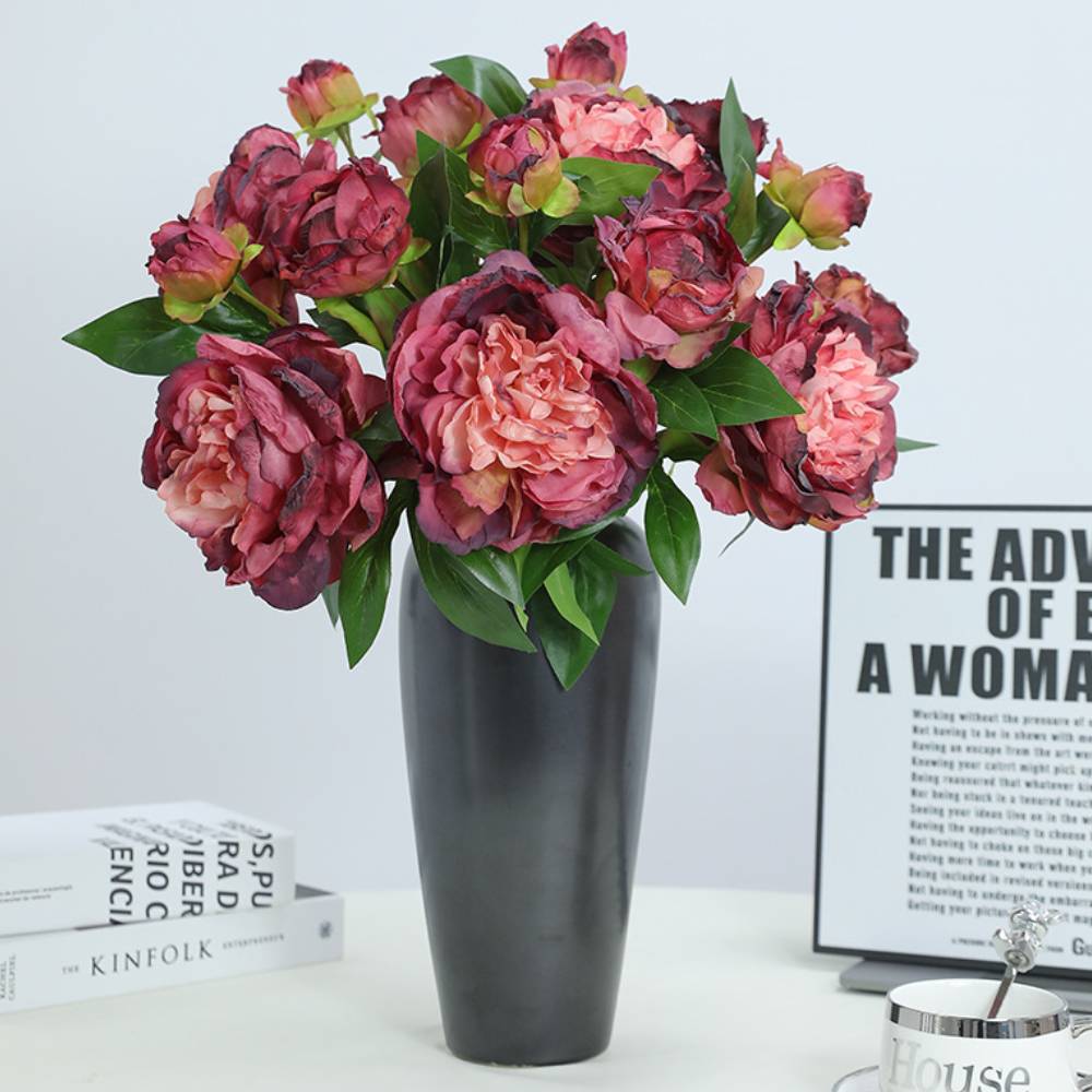 Artificial Peony Flower Red Fake Flower for Home Decor - 19"