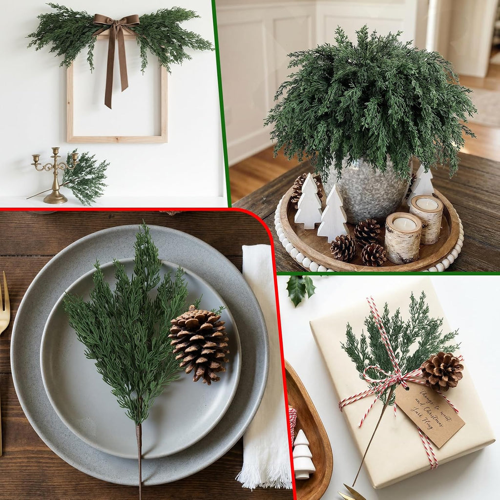 Artificial cedar pine four use collage wreath centerpiece place setting gift topper for Christmas winter holiday home decor