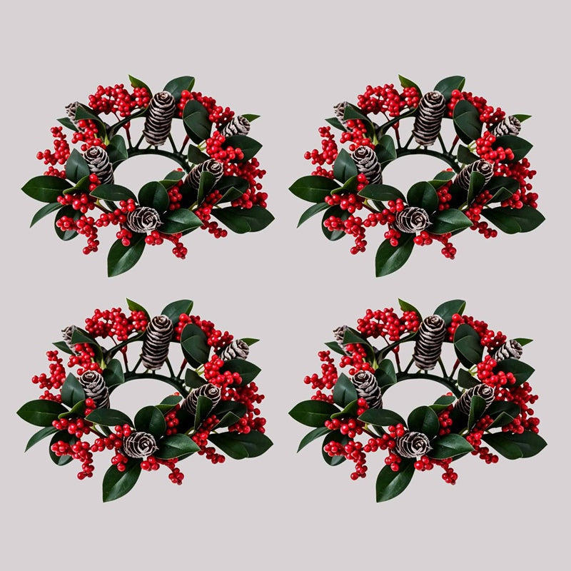 4Pcs Christmas Small Wreath Candle Ring Decoration - 7.87''
