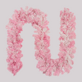 Full U-form fluffy flocked pink pine christmas garlands shot on neutral light gray plain background