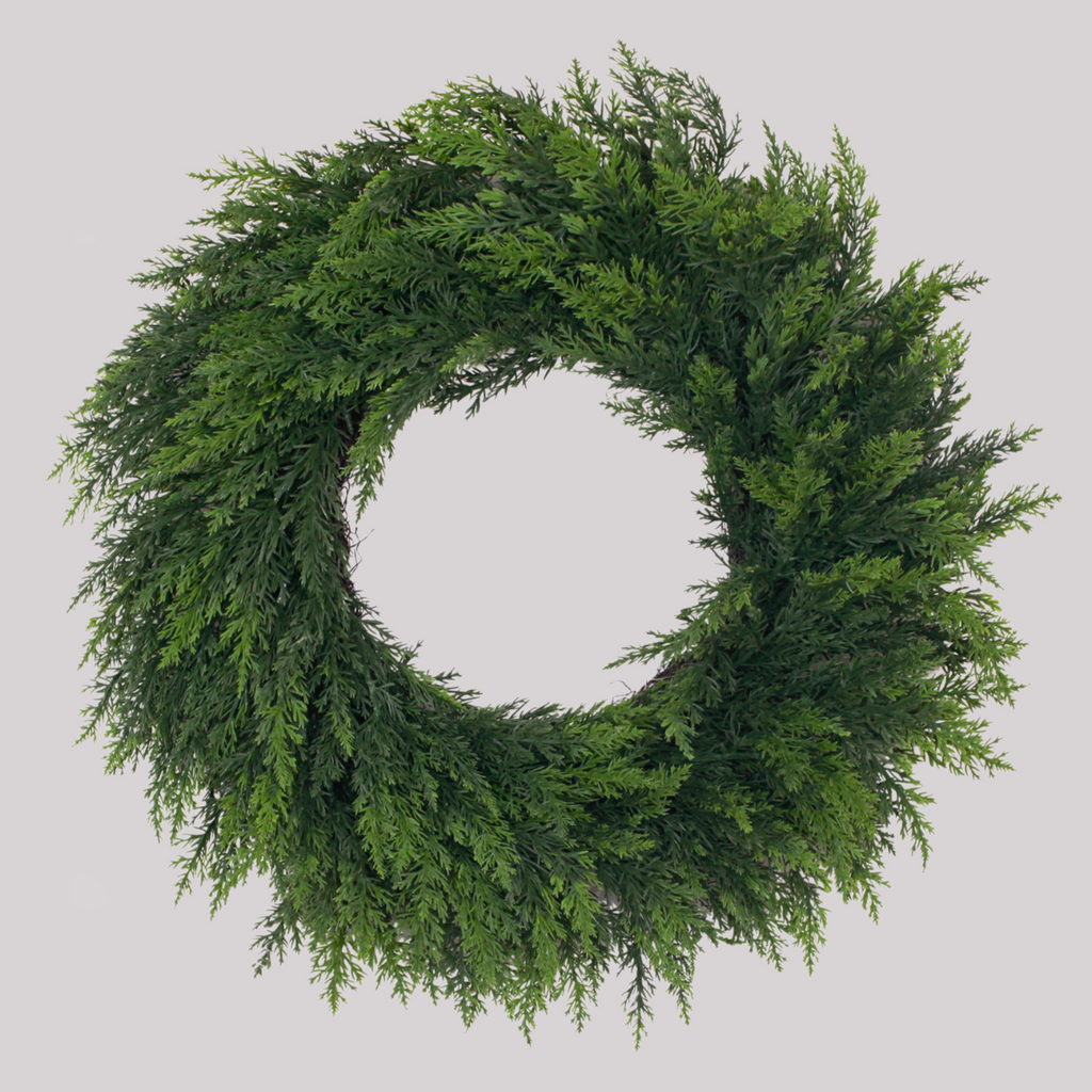 Dense drooping norfolk pine green wreath realistic layered evergreen foliage for year-round indoor & outdoor decor