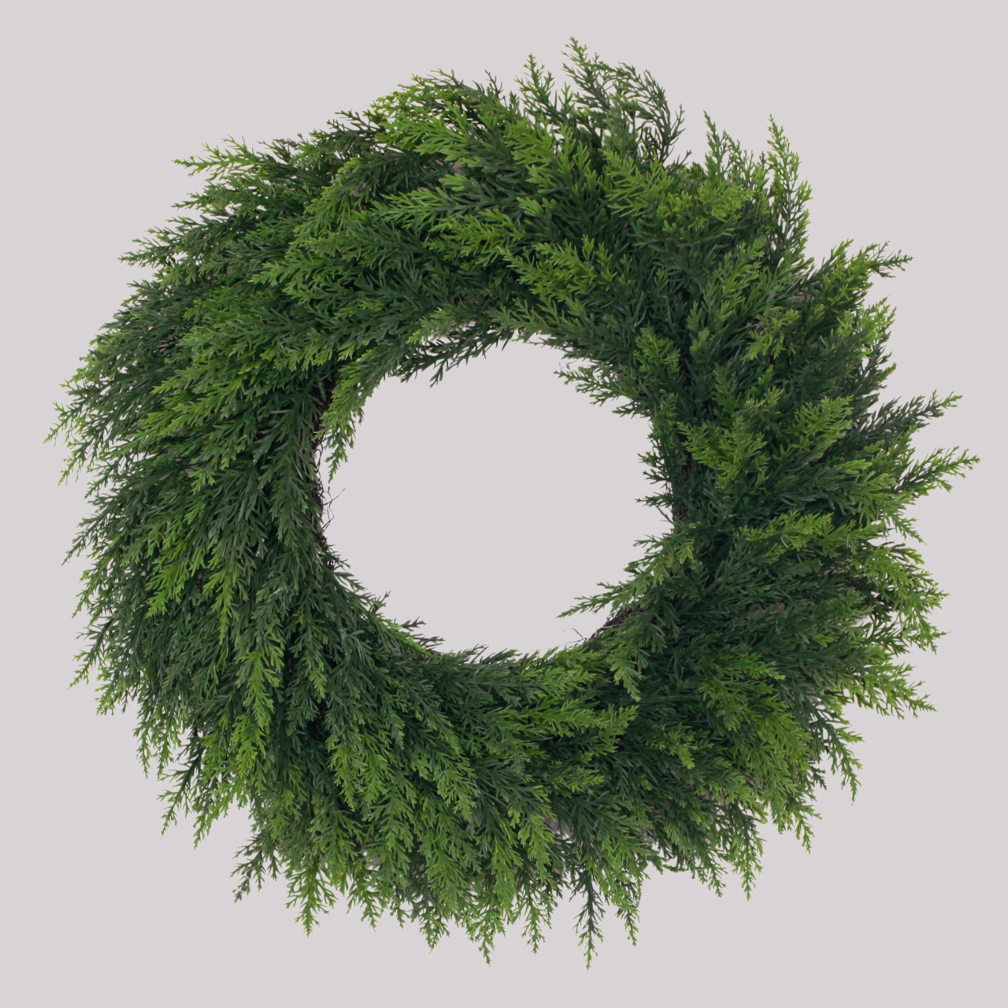 Dense drooping norfolk pine green wreath realistic layered evergreen foliage for year-round indoor & outdoor decor
