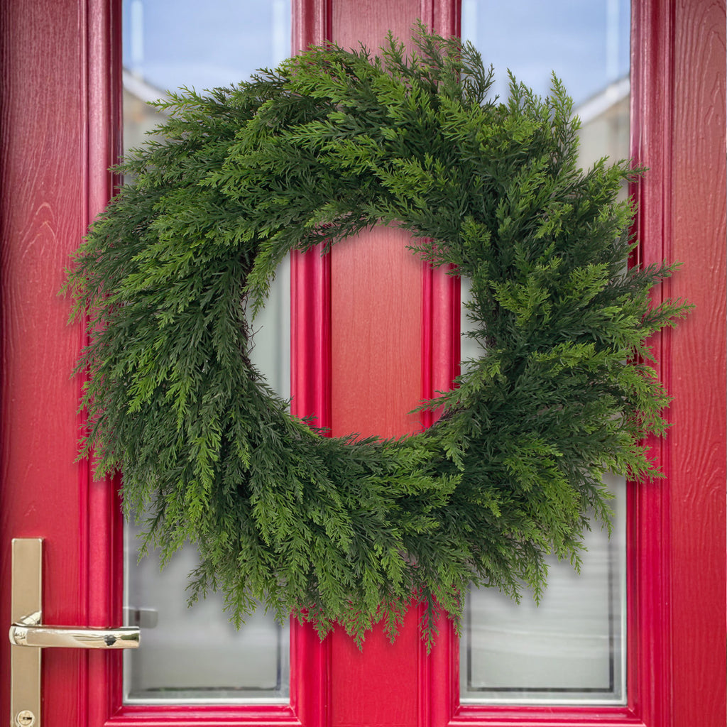 Thick full norfolk pine wreath for front door weather resistant evergreen greenery all season entry decor