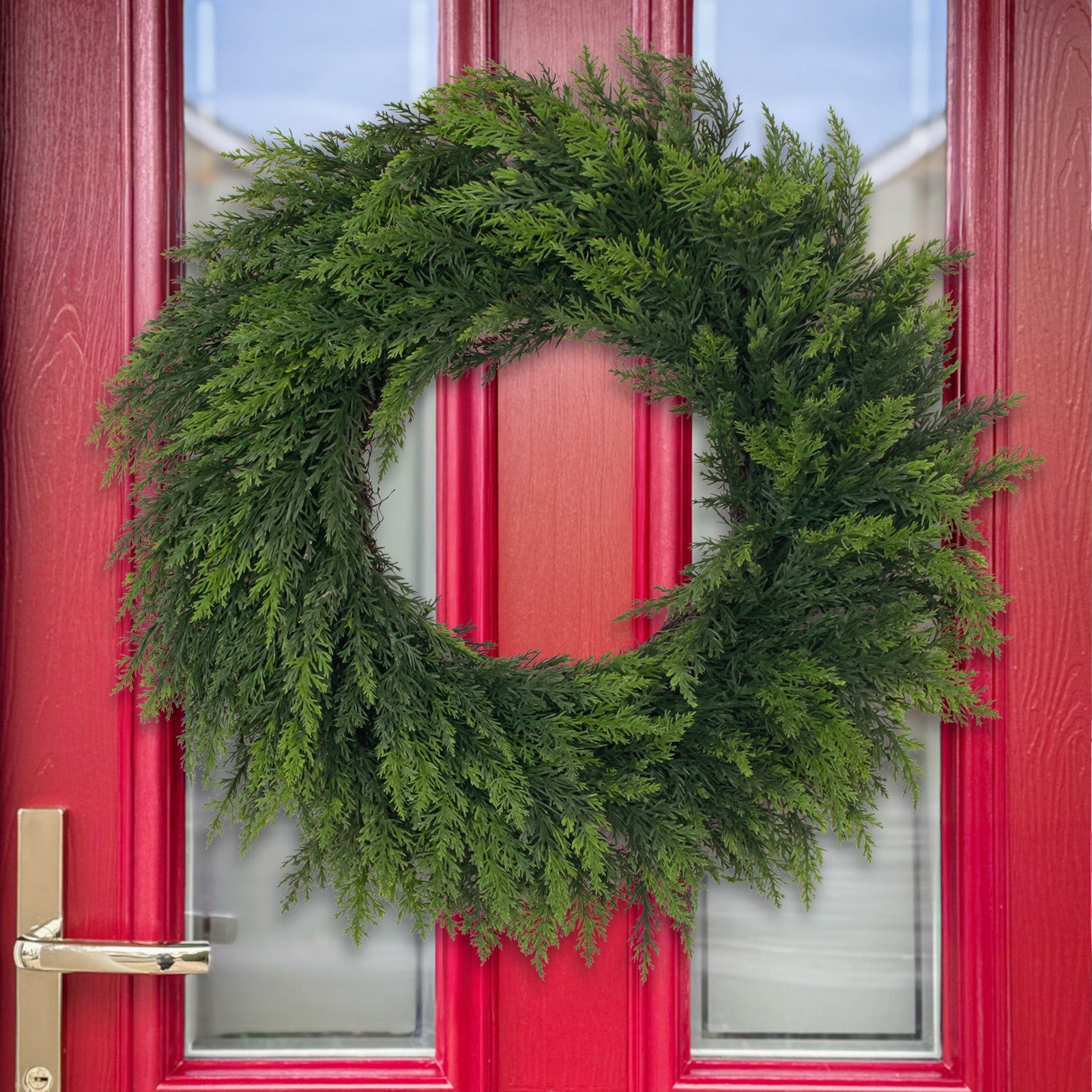 Thick full norfolk pine wreath for front door weather resistant evergreen greenery all season entry decor
