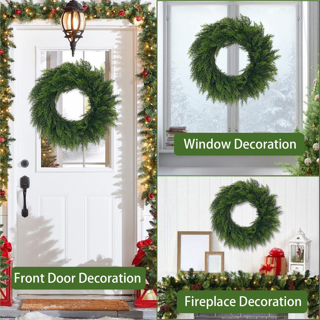 Versatile plain norfolk pine christmas wreath fits front door, window and fireplace winter farmhouse decoration
