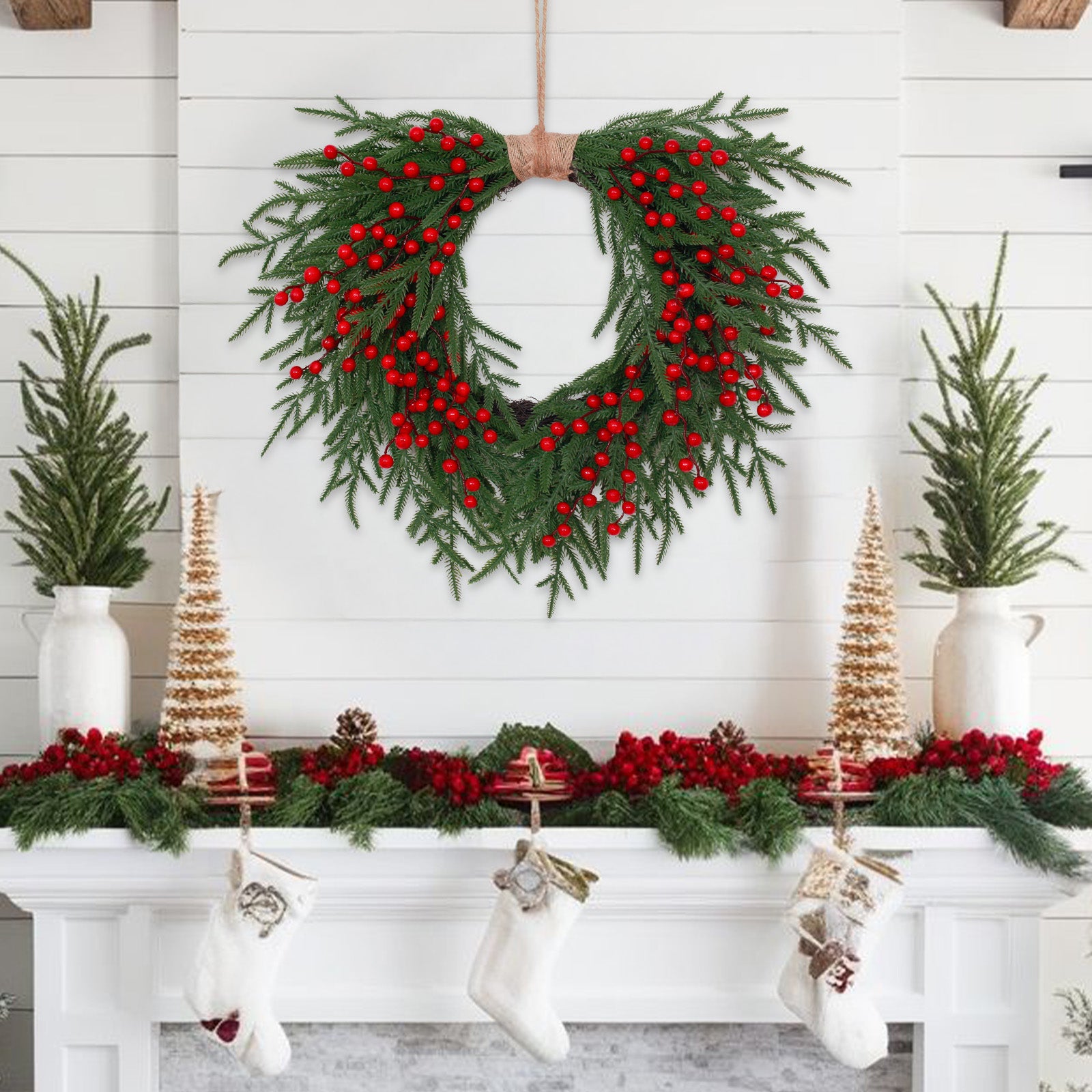 Outdoor Artificial Norfolk Pine Christmas Wreath - 24"