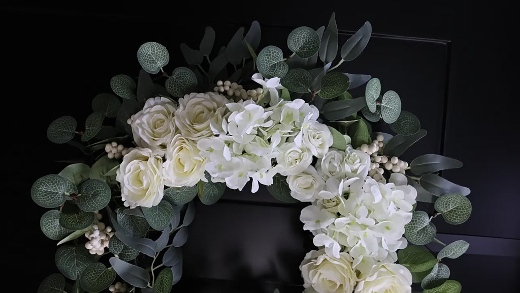 Fake White Rose Wreath Spring Summer - 24"