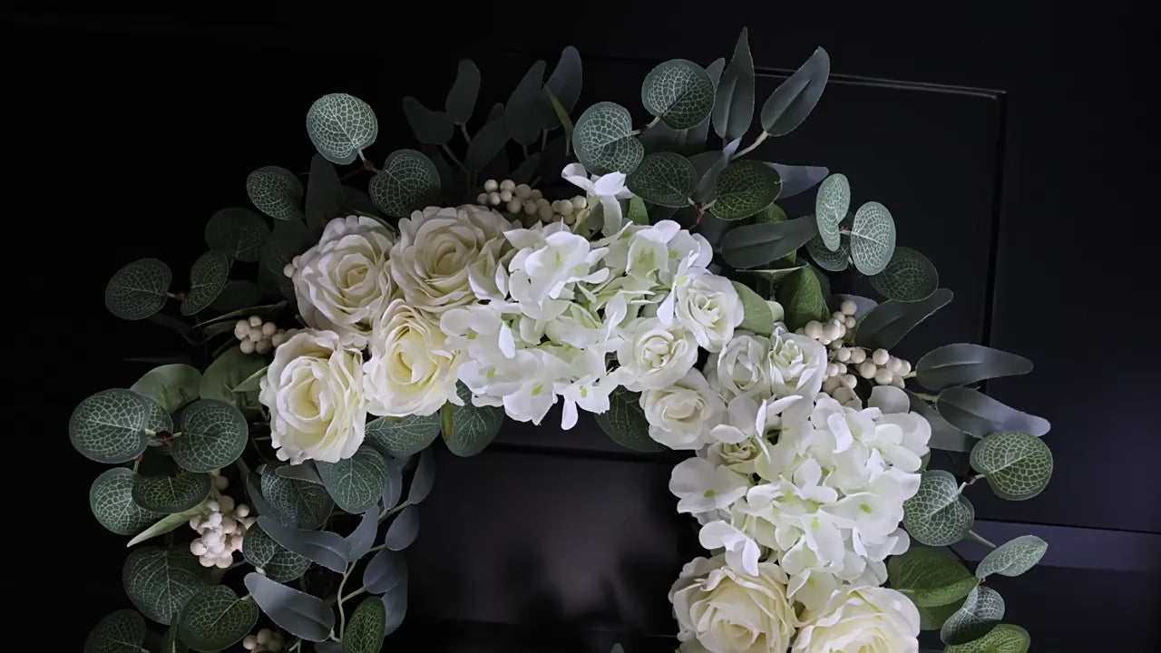 Fake White Rose Wreath Spring Summer - 24"
