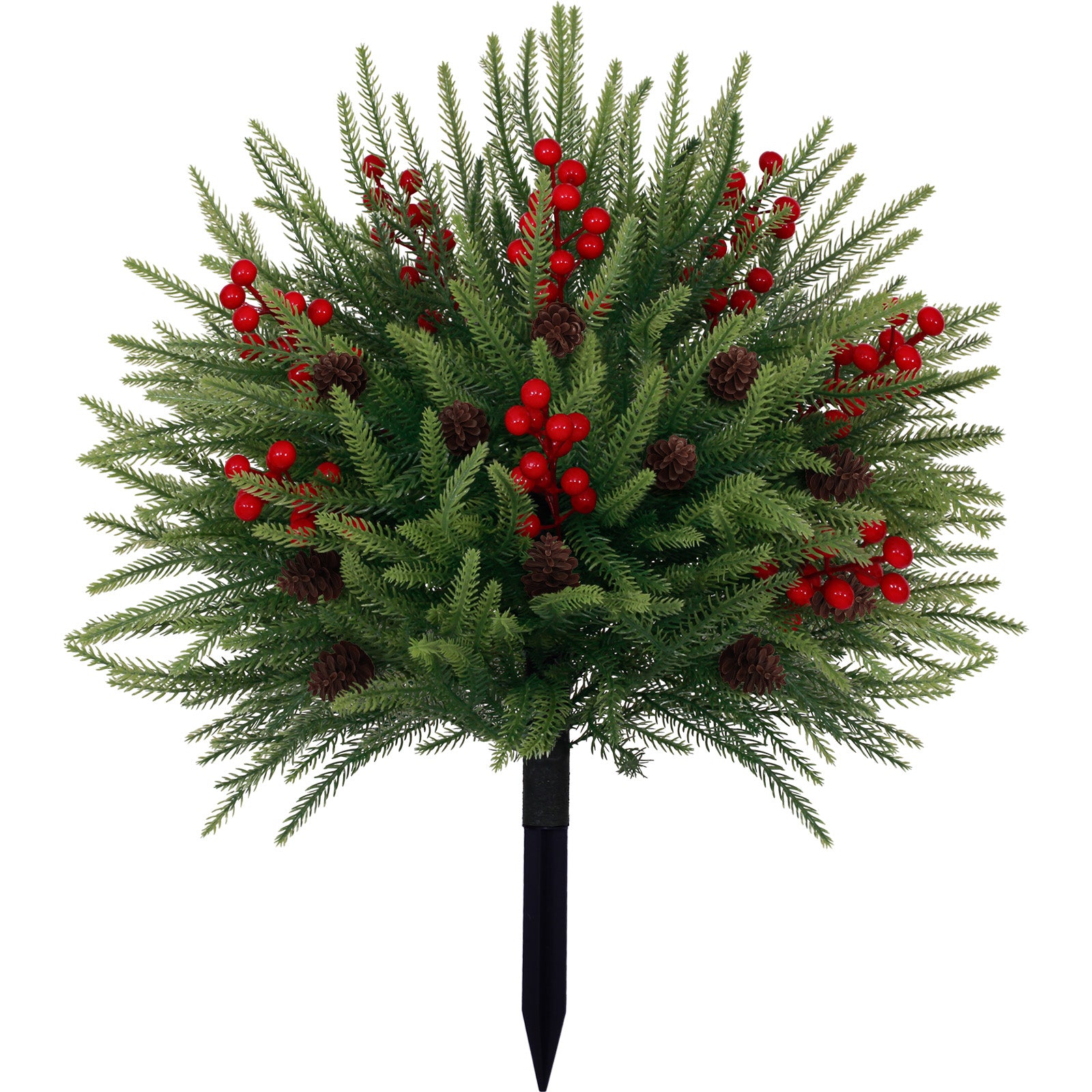 Full lush best artificial christmas tree durable all-weather design with red berries and pinecones