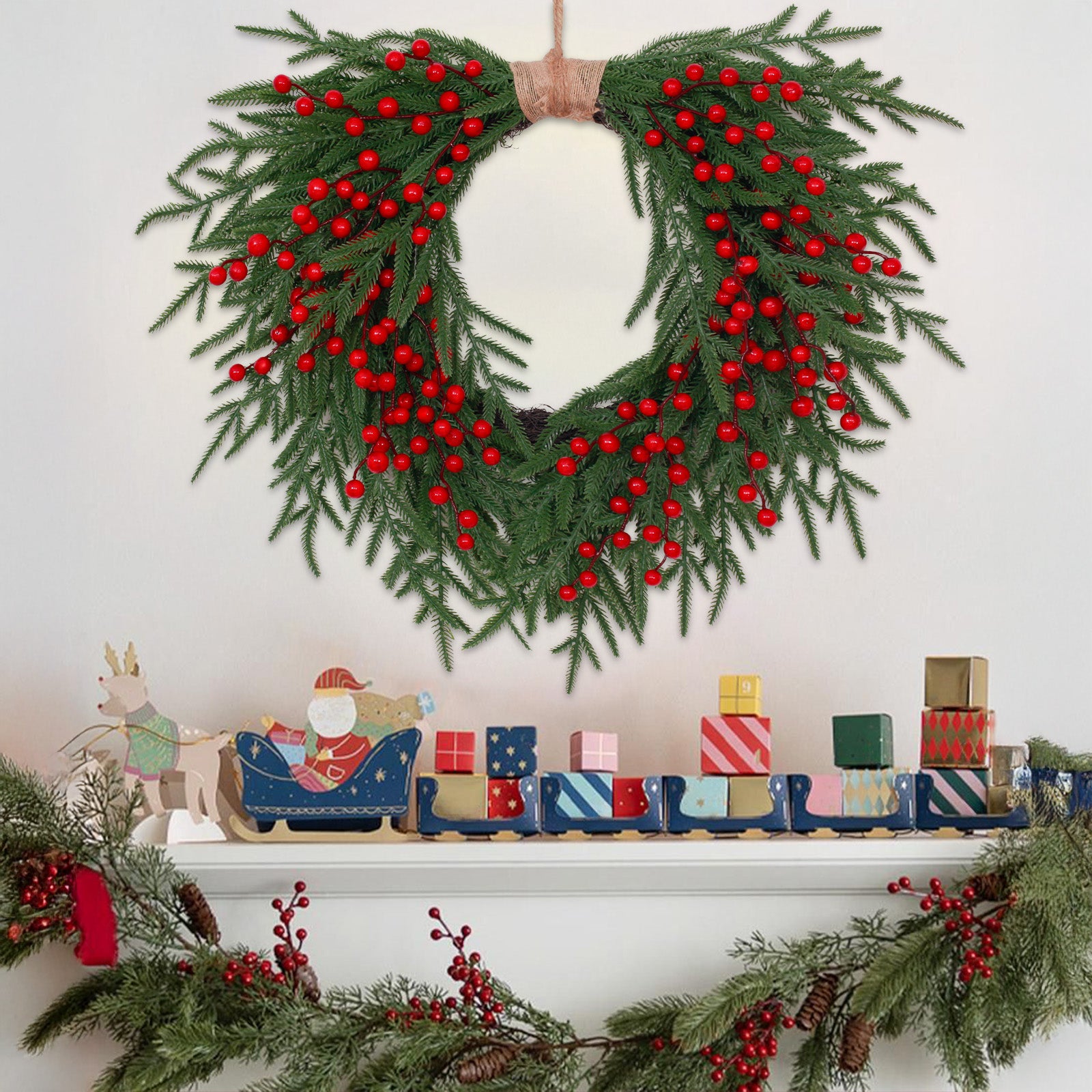 Outdoor Artificial Norfolk Pine Christmas Wreath - 24"