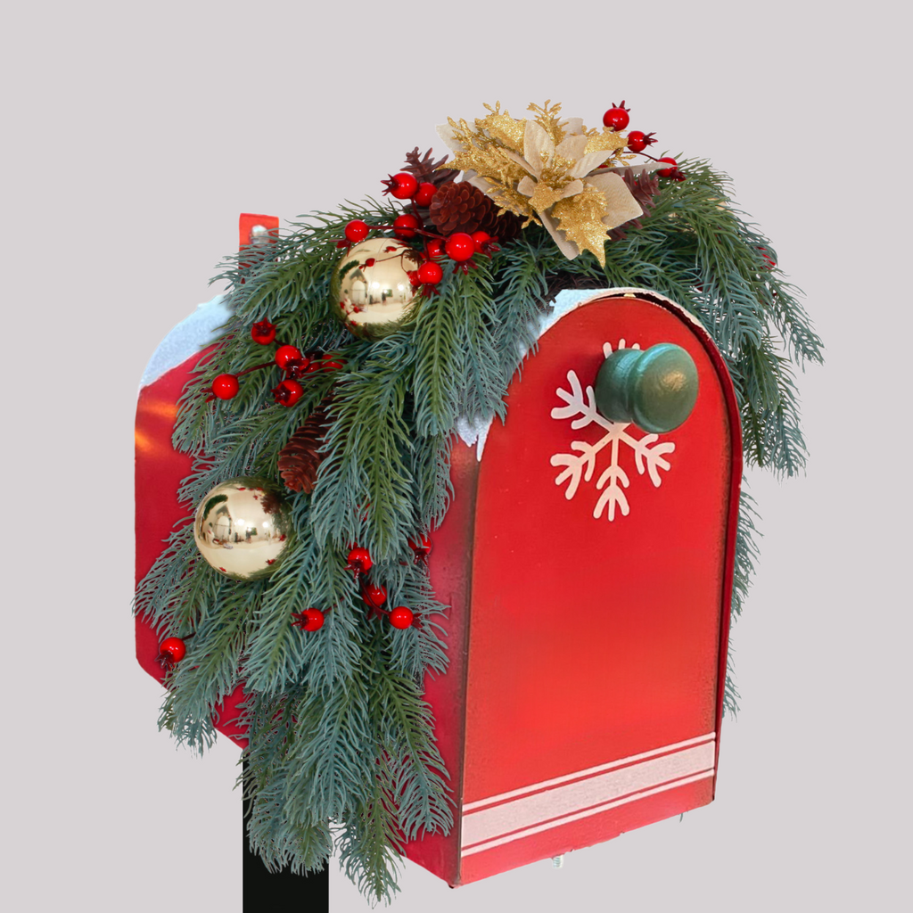 Classic full arch christmas wreath of norfolk pine gold poinsettia ideal for mailbox and front porch